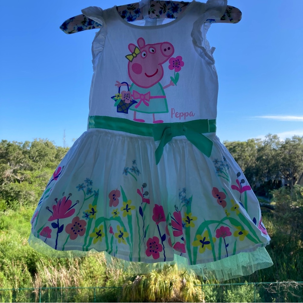 Peppa Pig White and Floral Dress Sz:5